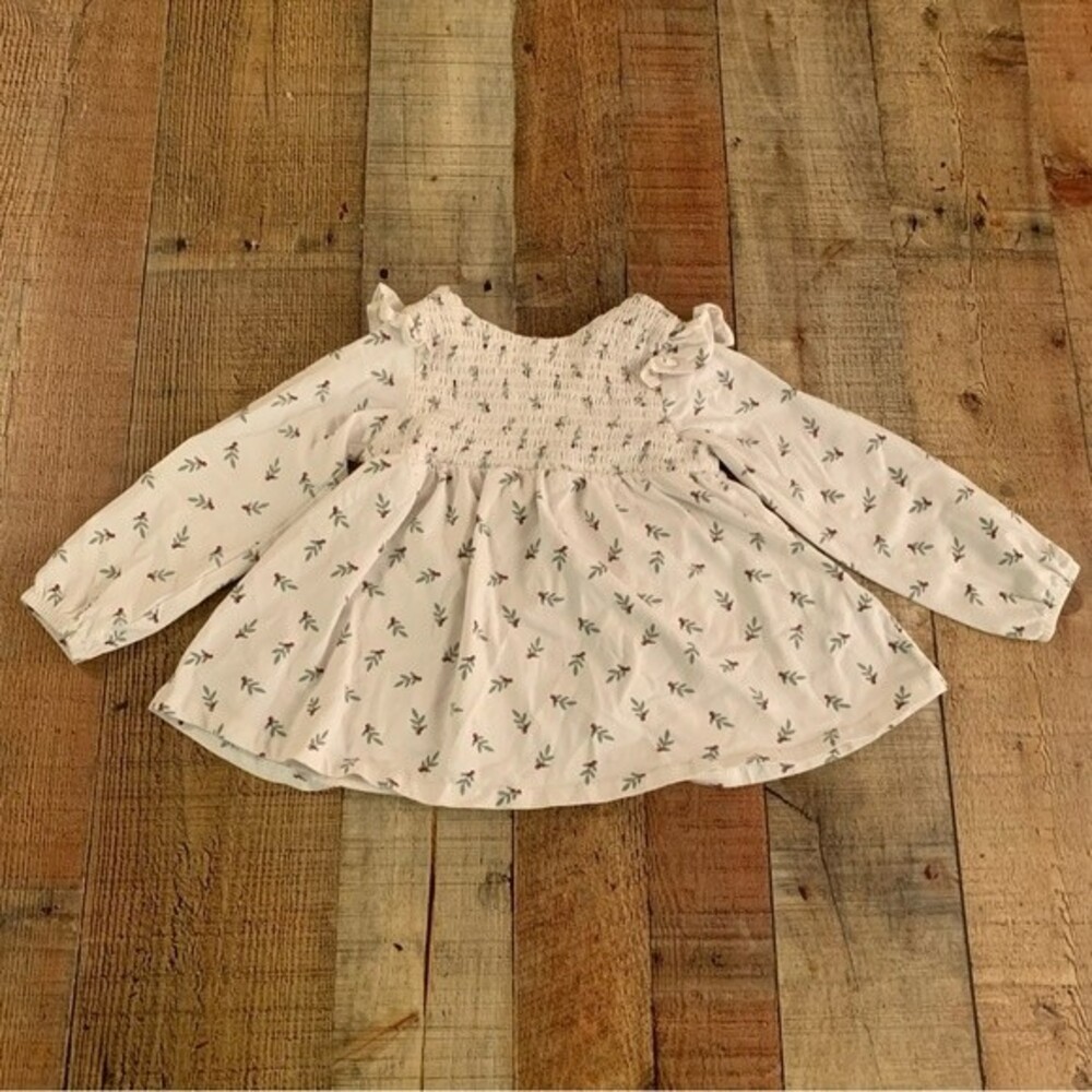 Maggie & Zoe long sleeve top with smocked front and Christmas holly berries -3T